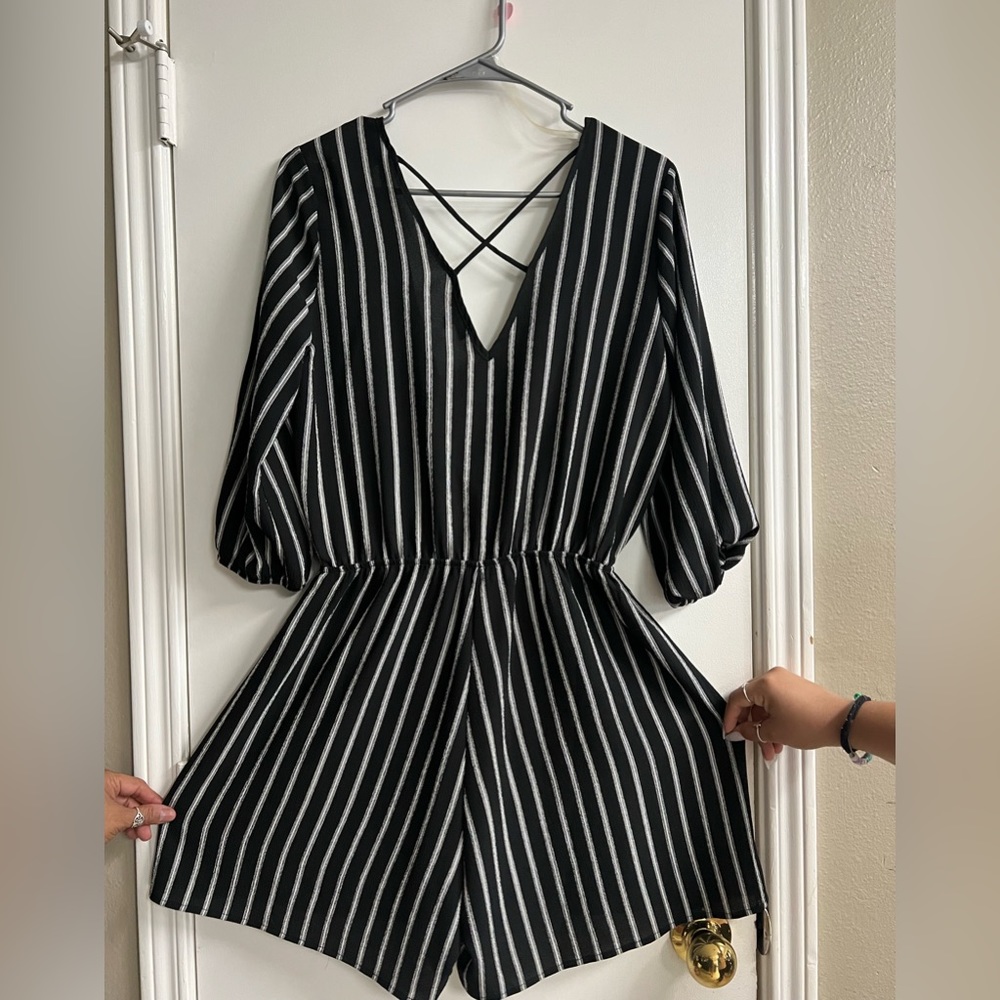 Black and white stripe romper